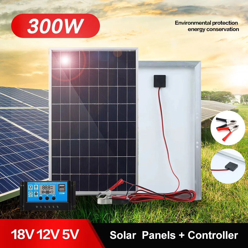 300W-600W-Solar-Panel-Kit-Set-Portable-with-Alligator-Clip-IP65-Water-Resistance-for-Home-Indoor