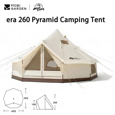 Mobi Garden Era 260 Outdoor Camping Pyramid Tent 6~8 People Large Space Waterproof Hiking Tourist Cotton Thickened Yurt Tent